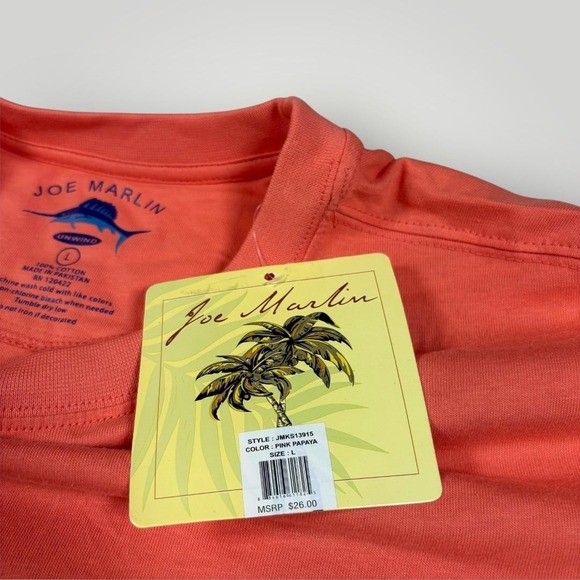 Joe Marlin Shirt Mens Large Pink Papaya Cotton Logo Crewneck Short Sleeve Tee - Picture 7 of 7